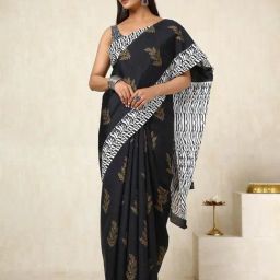 Soch Black Art Silk Printed Saree with Unstitched Blouse-picture-14