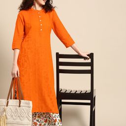 Sangria Women Orange Pure Cotton Kurta with Palazzos-image-49