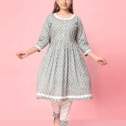 Aarika Kids Grey & White Printed Kurti with Pants-46