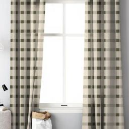 SPACES DRAPE STORY Boho Checks Beige & Grey Polyester 7 ft Door Curtains - Set of 2-image-5