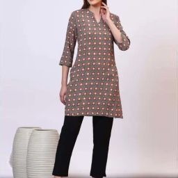 Aurelia Women's Rust Bold Printed Rayon Short Fusion Kurti-picture-22