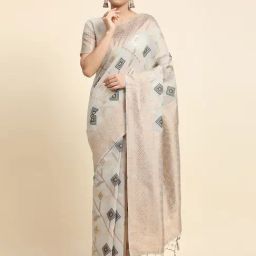 JUST FASHION Grey Linen Woven Saree With Unstitched Blouse-image-116
