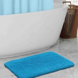 OBSESSIONS Teal Blue Polyester Quick Dry & Anti Skid Bath Mat (Small)-picture-19