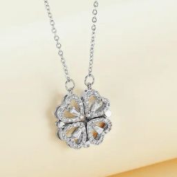 Peora Silver-Plated AD Studded Flower Shape Chain Pendant Chain Necklace-14