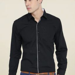 Hancock Black Cotton Slim Fit Full Sleeves Shirt-image-9