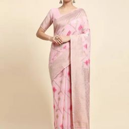 JUST FASHION Pink Linen Woven Saree With Unstitched Blouse-picture-27