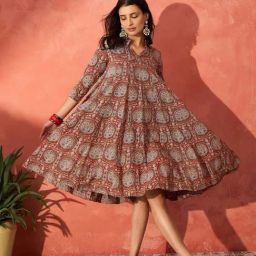 Inweave Maroon Printed A-Line Dress-picture-11