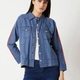 Miss Chase Blue Relaxed Fit Denim Jacket-picture-46