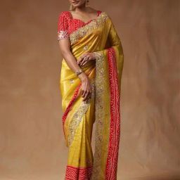 Saree Mall Yellow Organza Embellished Saree with Blouse Piece-image-39