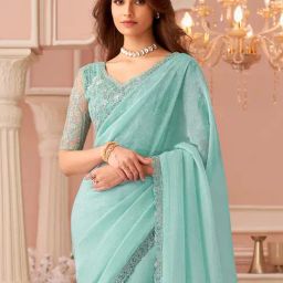 Saree Mall Turquoise Georgette Embellished Saree with Blouse Piece-picture-18
