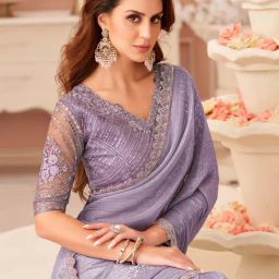 Saree Mall Lavendar Georgette Embellished Saree with Blouse Piece-picture-43