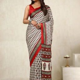 Soch Cream Crepe Printed Saree with Unstitched Blouse-picture-10