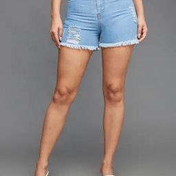 Miss Chase Light Blue Denim Relaxed Fit Shorts-picture-45