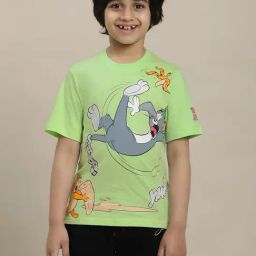 Kidsville Tom & Jerry Printed Regular Fit Green T-Shirt For Boys-image-100