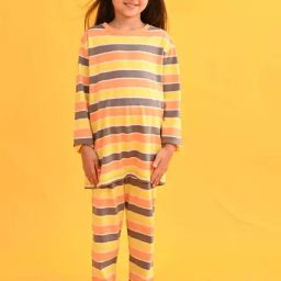 Anthrilo Kids Peach Cotton Printed Full Sleeves T-Shirt & Trouser-image-77