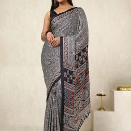 Soch Black Crepe Printed Saree with Unstitched Blouse-image-54