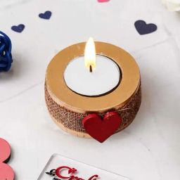 eCraftIndia Brown & Red Wooden Round Heart Tea Light Candle Holders - Set of 12-10