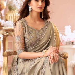 Saree Mall Grey Chiffon Embellished Saree with Blouse Piece-picture-43