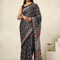 Soch Black Crepe Printed Saree with Unstitched Blouse-image-113
