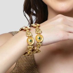 Karatcart Floral Design Gold-Plated Laxmi Mata Temple Bangles for Women - Set of 2 image 2