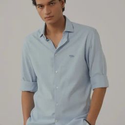 ANDAMEN Light Blue Regular Fit Cotton Shirt-image-31