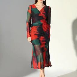 Showoff Orange Regular Fit Printed Dress-image-79