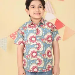Fabindia Blue Cotton Regular Fit Floral Print Shirt-picture-18