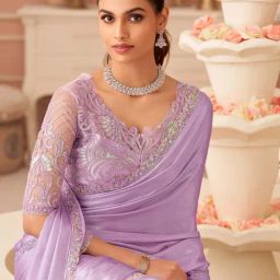 Saree Mall Lavendar Chiffon Embellished Saree with Blouse Piece-picture-36