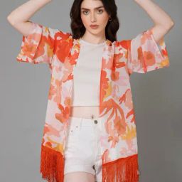PURYS White & Orange Floral Print Kimono-12