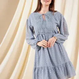 Kibo Blue Satin Self Mini Dress-image-7