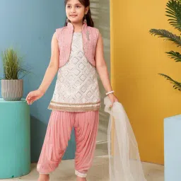 Aarika Kids Multicolor Embellished Kurta, Salwar, Dupatta, Jacket with Unstitched Sleeves-image-21