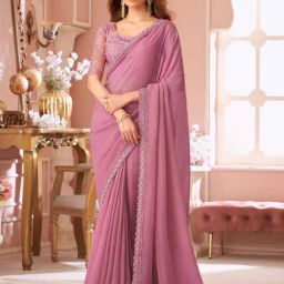 Saree Mall Mauve Georgette Embellished Saree with Blouse Piece-picture-3