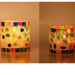 Somil Vibrant Multicolor Glass Candle Holder Add A Touch Of Magic To Diwali, Parties & Candlelight Dinners, Size-7 X 7 X 7 Cm , 7 X 7 X 7 Cm Pack OF 2-image-80