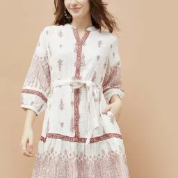 Colour Me By Melange Off White Cotton Regular Fit Printed Dress-image-48