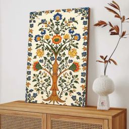 Art Street Orange Indian Floral Pattern Stretched Canvas Wall Art-14