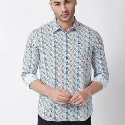 Basics Blue Slim Fit Printed Shirt-picture-32