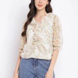 Latin Quarters Beige Floral Print Top-image-85