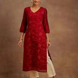 Libas Red Embroidered Straight Kurta-image-22