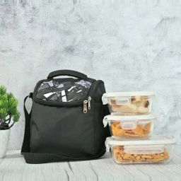 Femora Transparent Borosilicate Glass 3-Piece Lunch Box with Bag-image-35