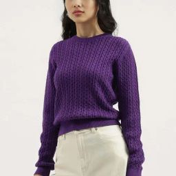 United Colors Of Benetton Purple Cotton Regular Fit Textured Sweater-picture-48