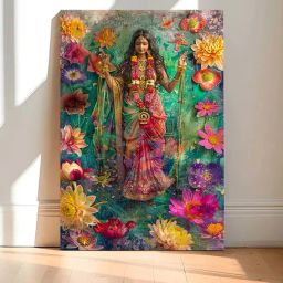 Art Street Green Indian Goddess Stretched Canvas Painting-24