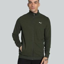 Puma Green Cotton Slim Fit Texture Sports Jacket-image-70