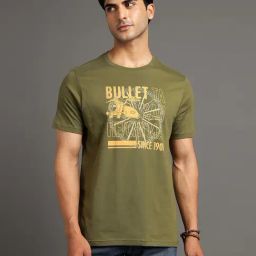 Royal Enfield Dark Green Regular Fit Print T-Shirt-image-70
