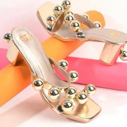 The White Pole Women's Golden Casual Sandals-picture-0