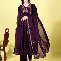 KALINI Women Ethnic Motifs Embroidered Regular Kurta with Palazzos & With Dupatta-image-92