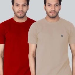 Lux Nitro Red & Ecru Regular Fit T-Shirt Pack of - 2-image-32