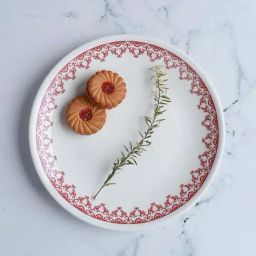 Nestasia Rim Lace Patterned Red & White Round Fine Ceramic Starter Plate, Microwave-Safe, 8-inch-16