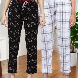 Kryptic Dark Pink & Black Cotton Relaxed Fit Printed Lounge Pants - Pack of 2-image-77