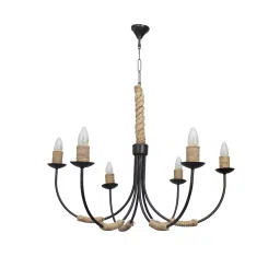 Fos Lighting Beach House 6 Light Rope Chandelier - Uarm-Blk-Rope-Candle-CH6-27