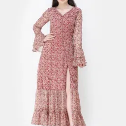 Cation Maroon Printed Maxi Dress-image-18